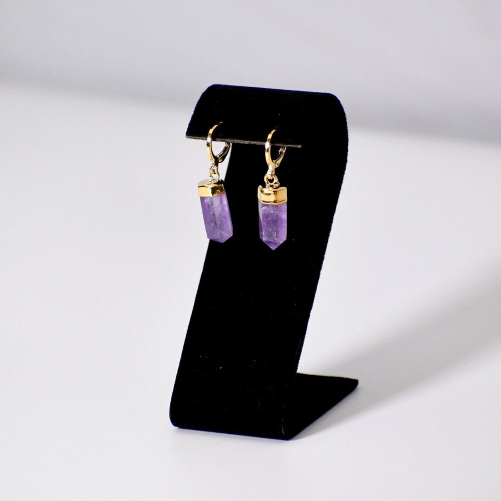 "Huggies" Amethyst Point Earrings (Leverback)